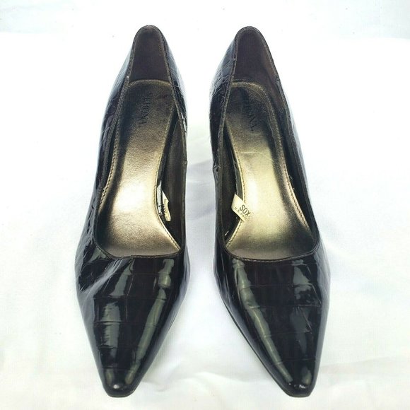 Merona Dark Brown Shoes Faux Crocodile Skin Sz 7.5 - Picture 5 of 8